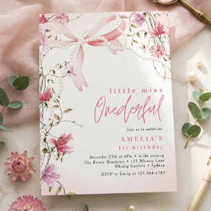 Little Miss Onederful !st Birthday Coquette Bow Invitation