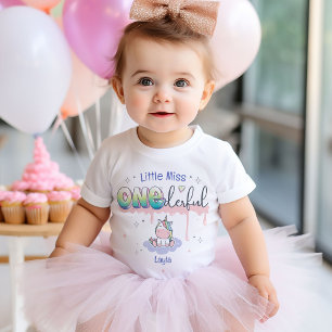 Little Miss ONEderful Unicorn Girl 1st Birthday Baby T-Shirt
