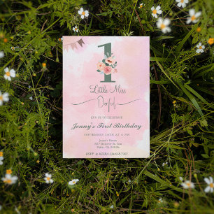 Little Miss ONEderful Watercolor Pink 1st Birthday Invitation