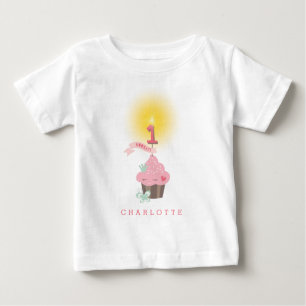 Little Miss Pink Cupcake Girl's 1st Birthday Party Baby T-Shirt