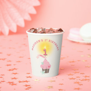 Little Miss Pink Cupcake Girl's 1st Birthday Party Paper Cups