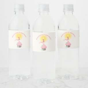 Little Miss Pink Cupcake Girl's 1st Birthday Party Water Bottle Label