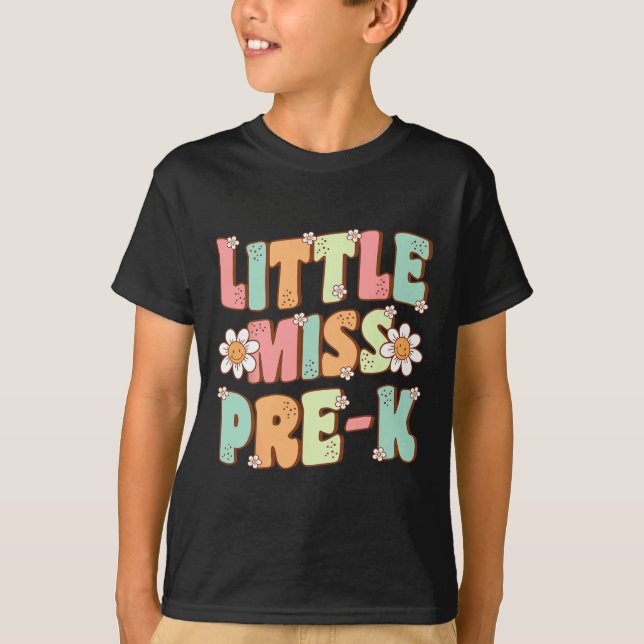 Little Miss Pre-K Girls Back To School Retro Daugh T-Shirt (Front)