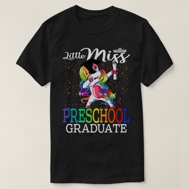 Little Miss Preschool Graduate Unicorn T-Shirt (Design Front)