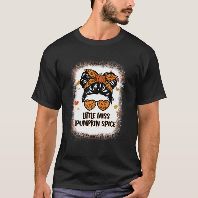 Little Miss Pumpkin Spice Messy Buns Leopard Hallo T-Shirt (Front)