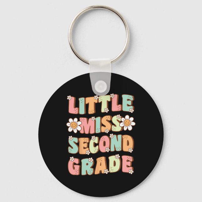 Little Miss Second Grade Cute Groovy First Day of  Key Ring (Front)