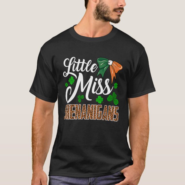 Little Miss Shenanigans Leopard St Patricks Day Gi T-Shirt (Front)