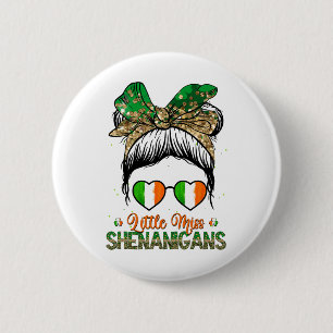 Little Miss Shenanigans St Patricks Day Girls Kids 6 Cm Round Badge