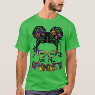 Little Miss Spooky Halloween Messy Bun Girls Kids T-Shirt