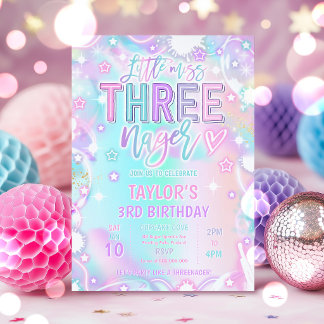 Little Miss Three-nage Pastel Rainbow 3rd Birthday Invitation