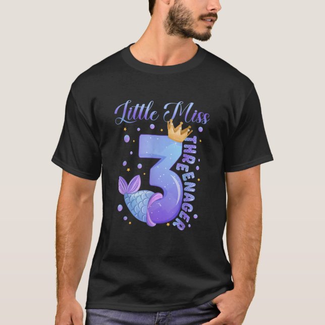 Little Miss Threenager Birthday Decorations Mermai T-Shirt (Front)