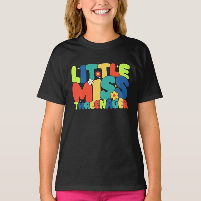 Little Miss Threenager Birthday Girl Turning 3 Sun T-Shirt (Front)