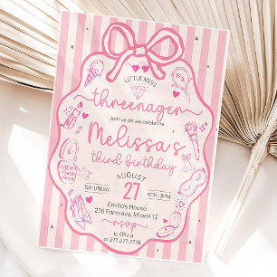 Little Miss Threenager Coquette Bow Invitation