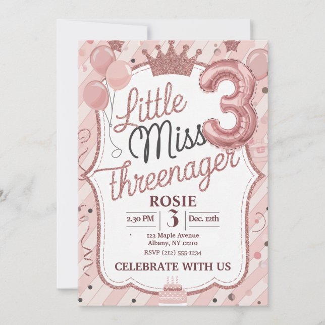 Little Miss Threenager Invitation Template (Front)