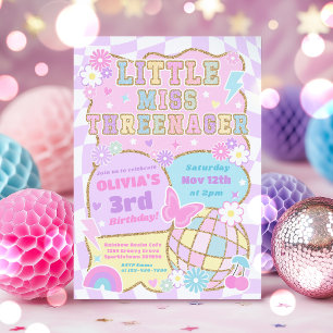 Little Miss Threenager Preppy Groovy 3rd Birthday Invitation