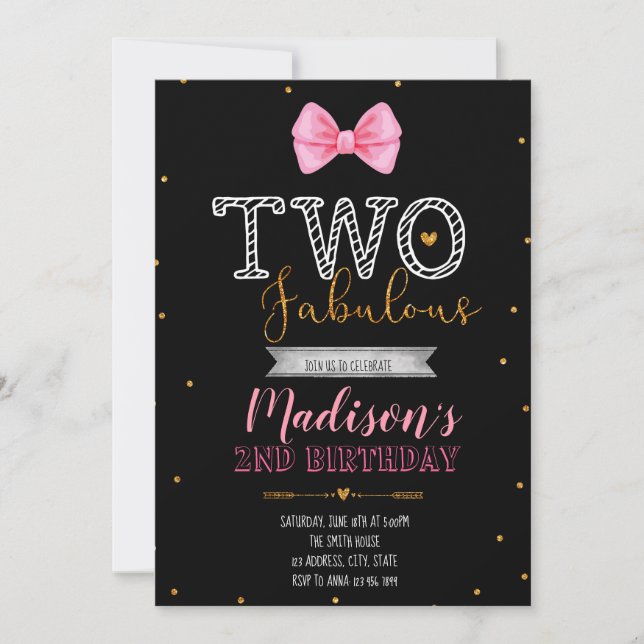 Little miss two fabulous invitation (Front)