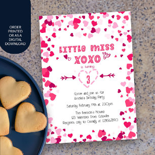 Little Miss XOXO Pink Love Hearts Girls Birthday Invitation