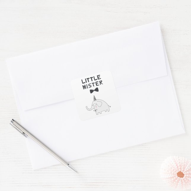 Little Mister | Baby Party Elephant | Square Sticker (Envelope)