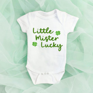 Little Mister Lucky St Patrick's Day Green Clover Baby Bodysuit