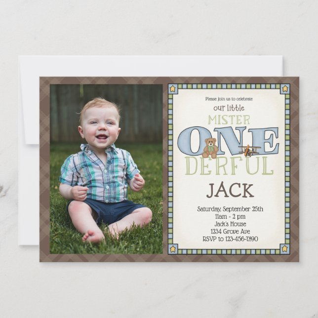 Little Mister ONEderful Photo Invitation (Front)