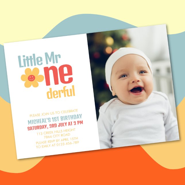Little Mister Onederful Retro First Birthday Invitation (Creator Uploaded)