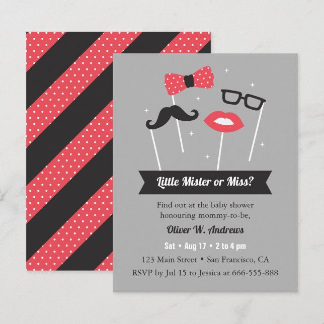 Little Mister or Miss Photo Props Baby Shower Invitation (Front/Back)