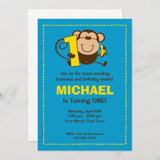 Little Monkey 1st Birthday Boy Custom Invitations Zazzle