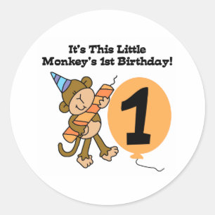 Little Monkey 1st Birthday Classic Round Sticker
