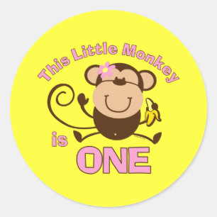 Little Monkey 1st Birthday Girl Sticker