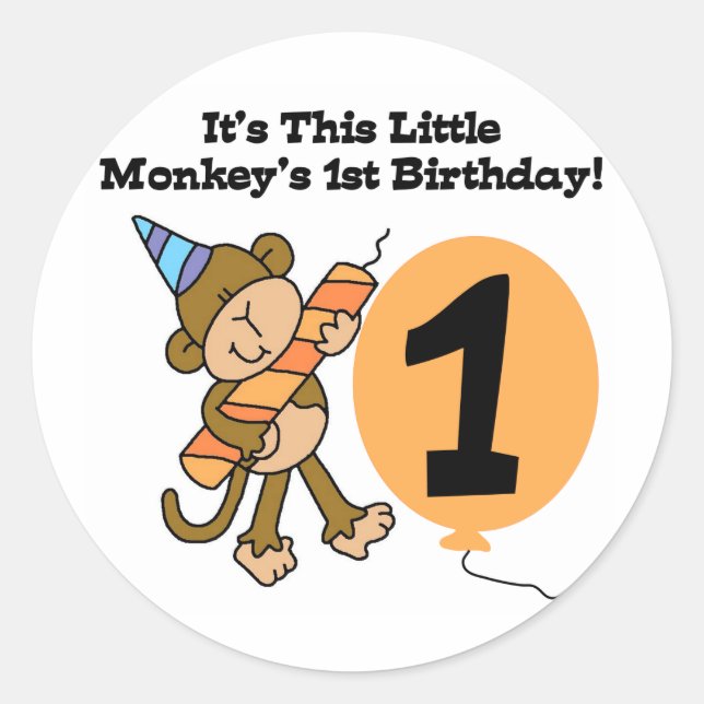 Little Monkey 1st Birthday Tshirts and Gifts Classic Round Sticker (Front)
