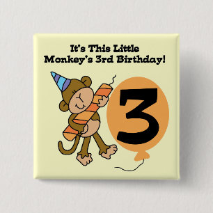 Little Monkey 3rd Birthday Tshirts and Gifts 15 Cm Square Badge