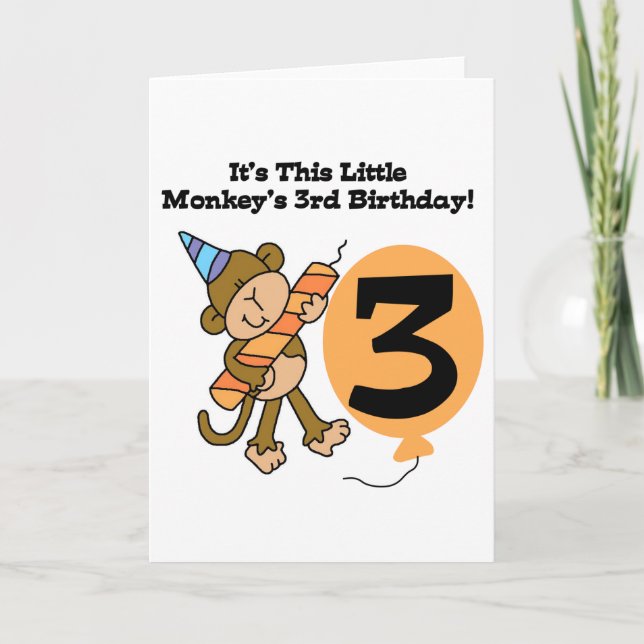 Little Monkey 3rd Birthday Tshirts and Gifts Card (Front)
