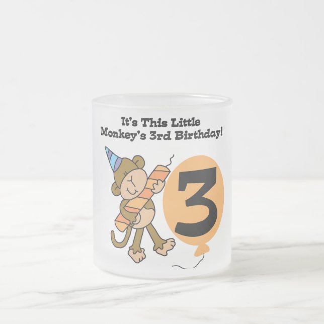 Little Monkey 3rd Birthday Tshirts and Gifts Frosted Glass Coffee Mug (Center)
