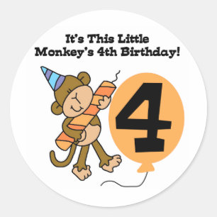 Little Monkey 4th Birthday Tshirts and Gifts Classic Round Sticker