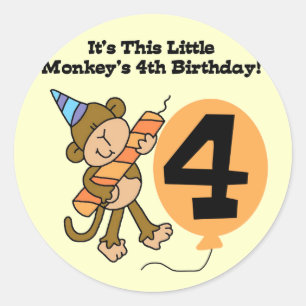 Little Monkey 4th Birthday Tshirts and Gifts Classic Round Sticker
