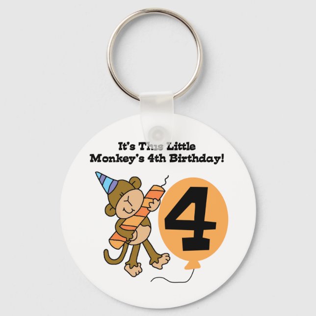 Little Monkey 4th Birthday Tshirts and Gifts Key Ring (Front)