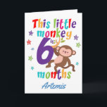 Little Monkey 6 Month Birthday Card<br><div class="desc">A special 6 month birthday card! This bright fun half year birthday card features a cute little monkey, some pretty stars and colourful text. A cute design for someone who will be half a year old! Add the 6 month old child's name to the front of the card to customise...</div>