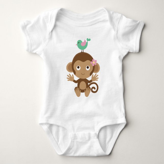 Little Monkey and Bird Baby Bodysuit (Front)