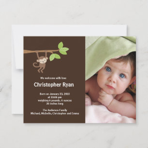 Little Monkey Baby Boy Birth Photo Announcement