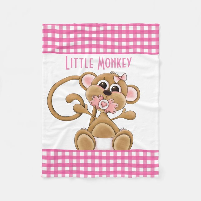 Little monkey baby girl fleece blanket (Front)