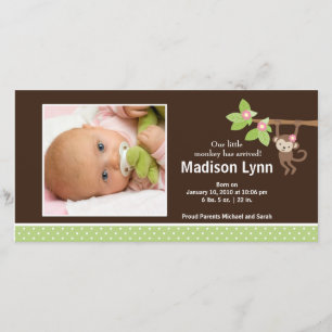 Little Monkey Baby Girl Photo Announcement