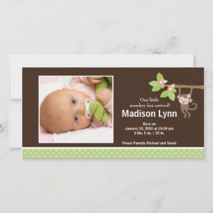 Little Monkey Baby Girl Photo Announcement