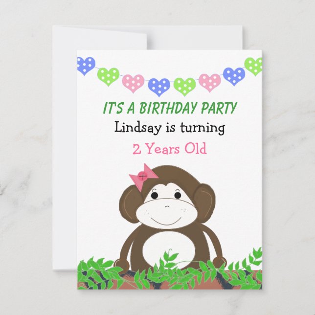 Little Monkey Birthday Invitation (Front)