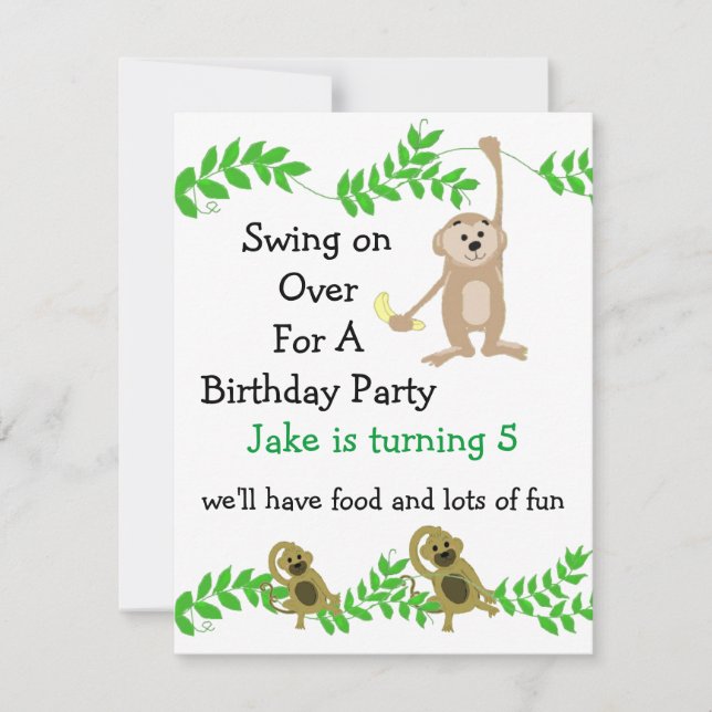 Little Monkey Birthday Invitations (Front)