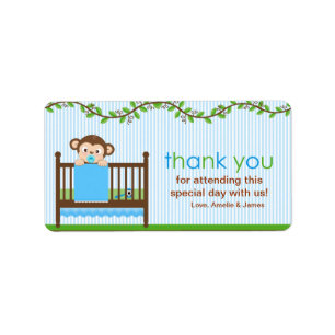 Little Monkey in a Crib Boy Thank You Label