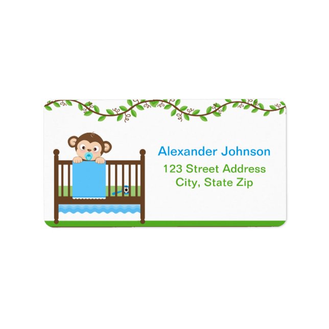 Little Monkey in a Crib Girl Address Labels (Front)