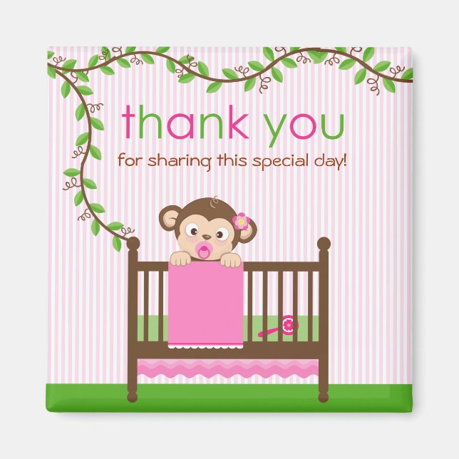 Little Monkey in a Crib Girl Thank You Magnet (Front)