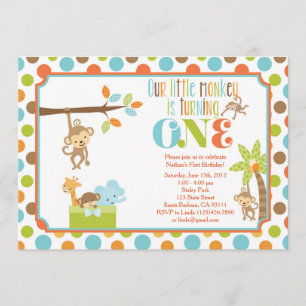 Little Monkey Jungle Animals First Birthday Invita Invitation