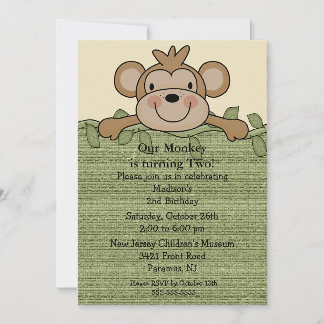 Little Monkey Kids Birthday Invitation (Front)