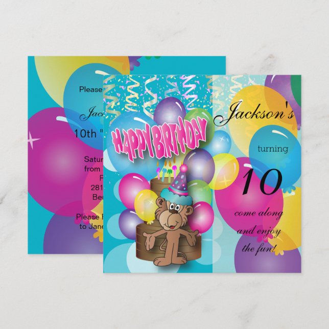 Little Monkey Kids Birthday Party Invitation (Front/Back)